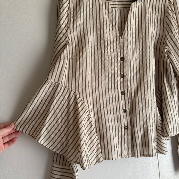 Free People Making Memories Button Down Blouse Golden Stripes Women’s Size Large - Picture 6 of 9